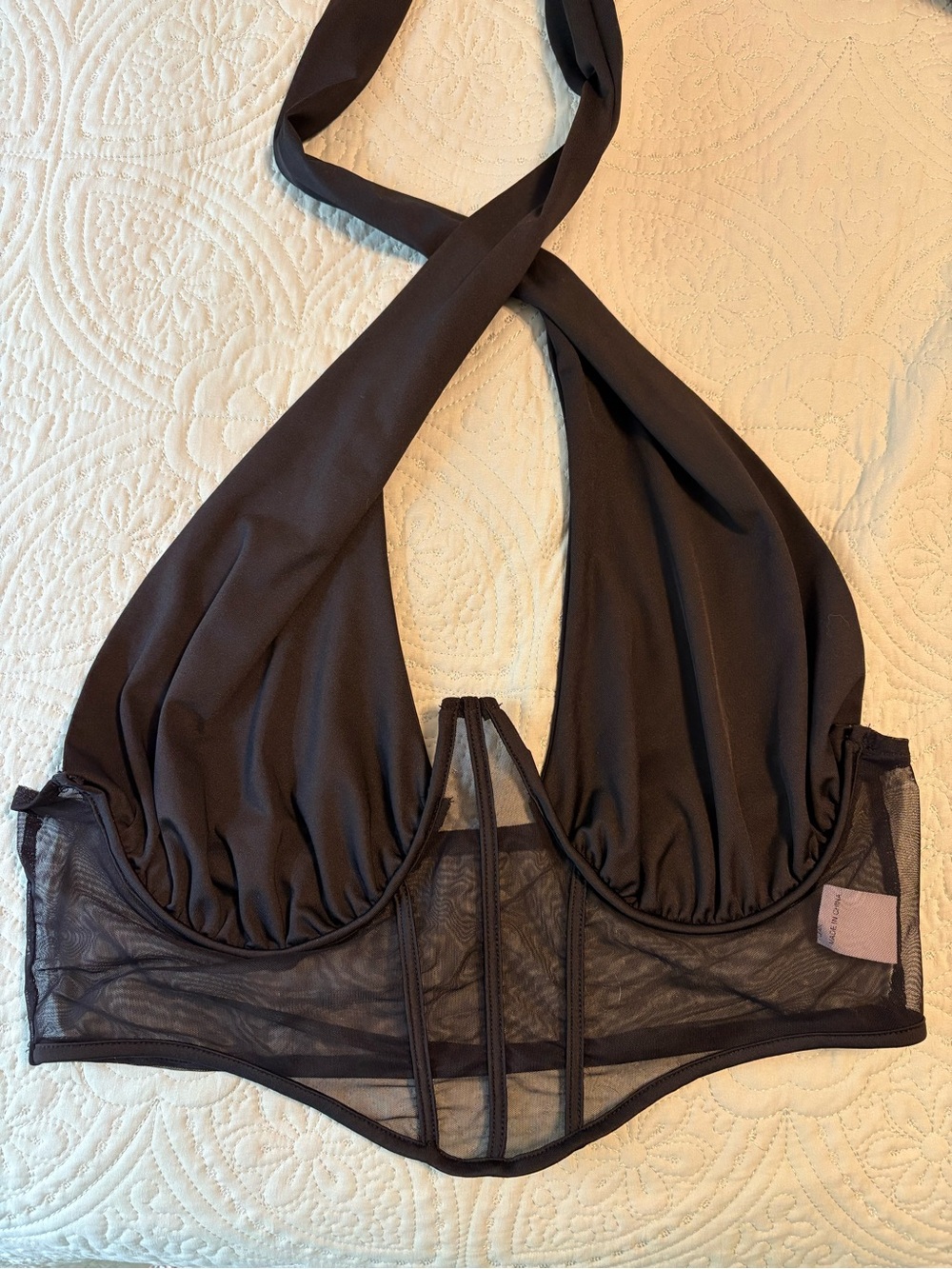 Black Halter Mesh-Back Corset Style Tank